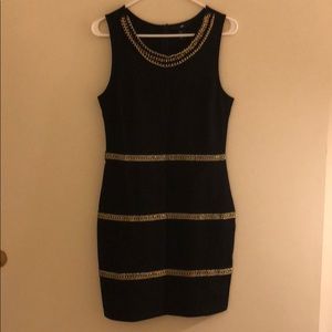 H&M Black Business Dress with Gold Chain Detail